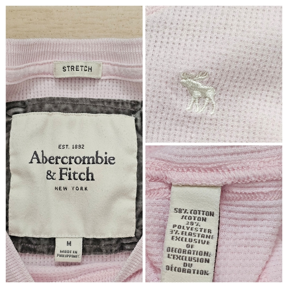 Abercrombie & Fitch Y2k Baby Pink Thermal Henley Coquette Waffle Ribbed Knit - Picture 4 of 9